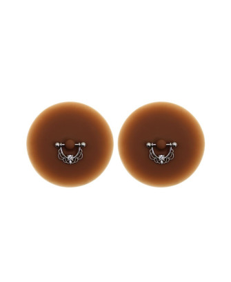 Paire de cache-tétons piercing barre demi-anneau faux diamant peau foncée 